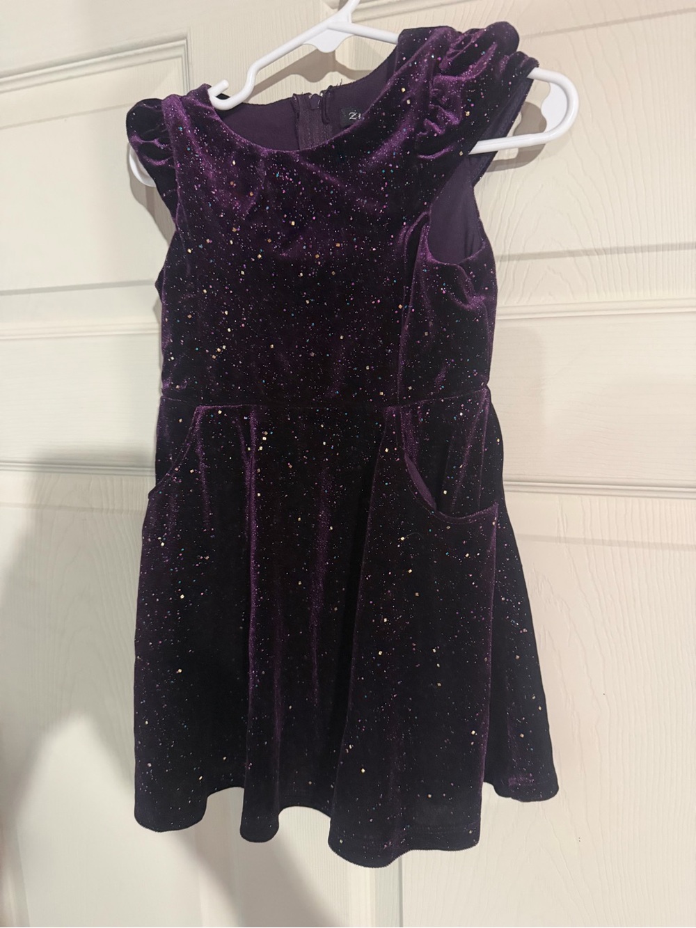 Girls Velvet Sparkle Dress in Deep Purple